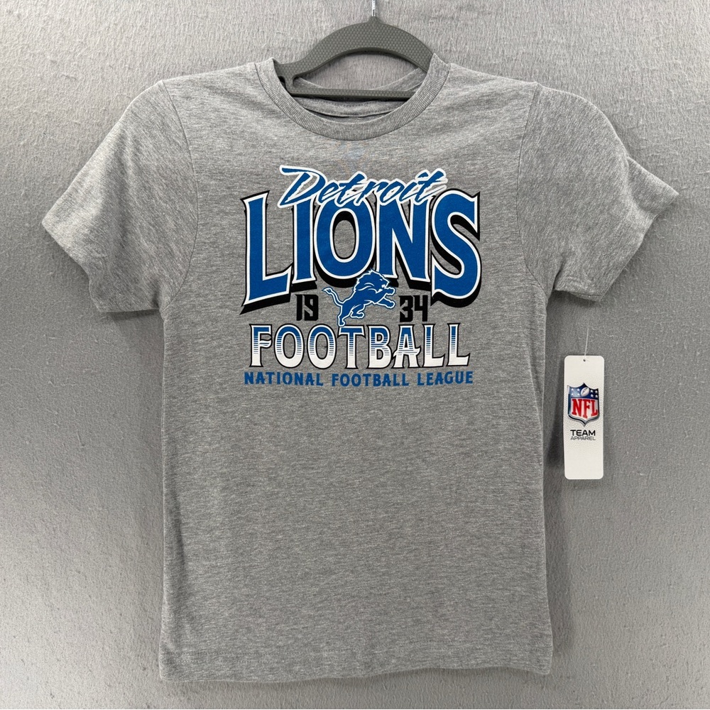 Detroit Lions Graphic T Shirt Youth S‎ 6/7 Gray Blue NFL Apparel Football 1934